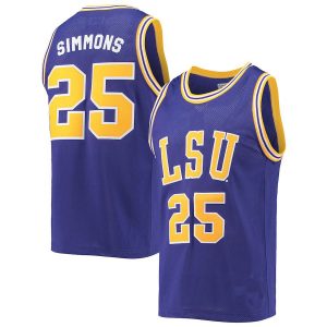 L.Tigers #25 Ben Simmons Original Retro Brand Commemorative Classic Basketball Jersey Purple Stitched American College Jerseys