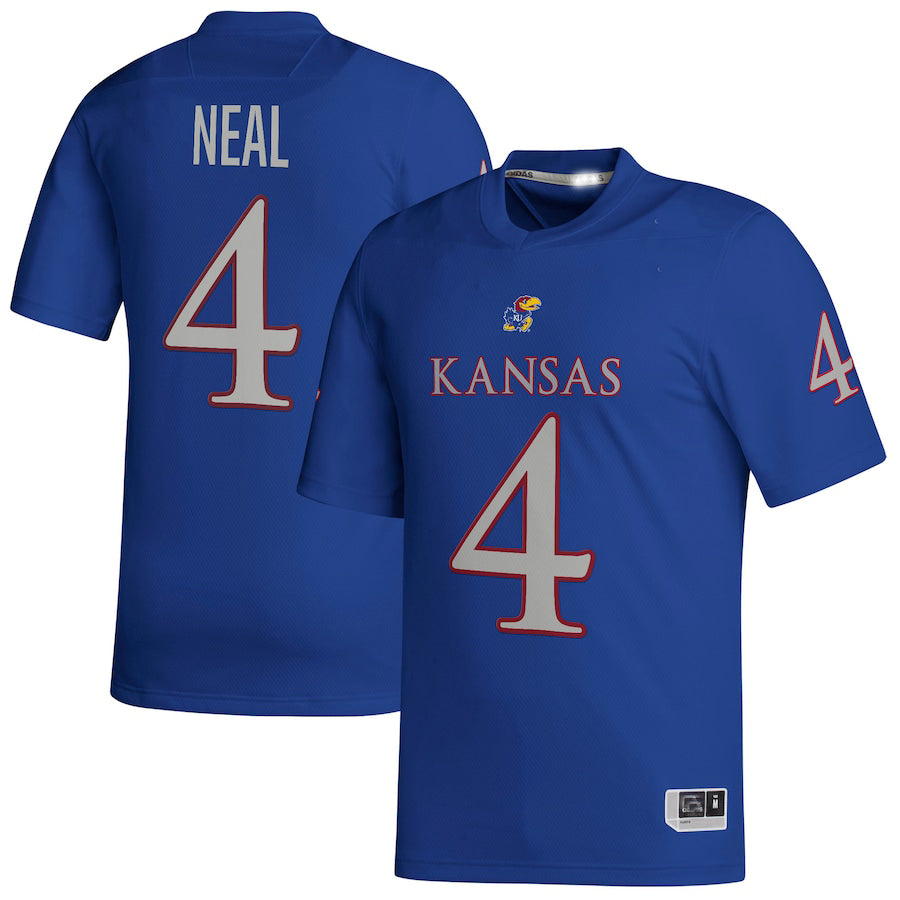 K.Jayhawks #4 Devin Neal NIL Replica Football Jersey Royal Stitched American College Jerseys