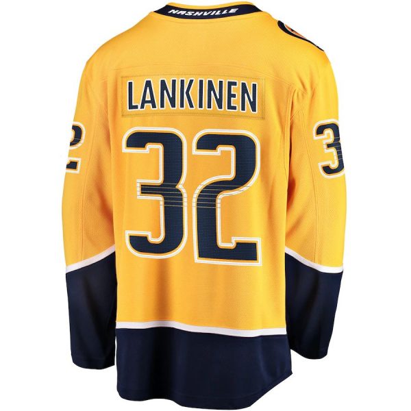 N.Predators #32 Kevin Lankinen Fanatics Branded Home Breakaway Player Jersey Gold Stitched American Hockey Jerseys