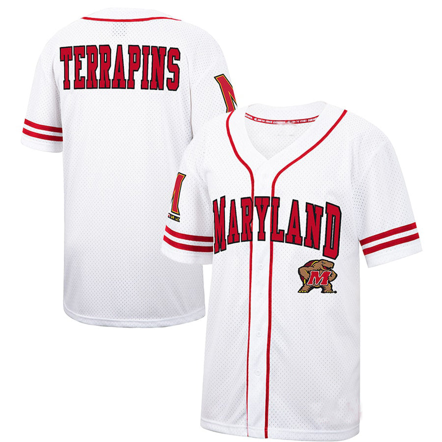 M.Terrapins Colosseum Free Spirited Baseball Jersey White Red Stitched American College Jerseys