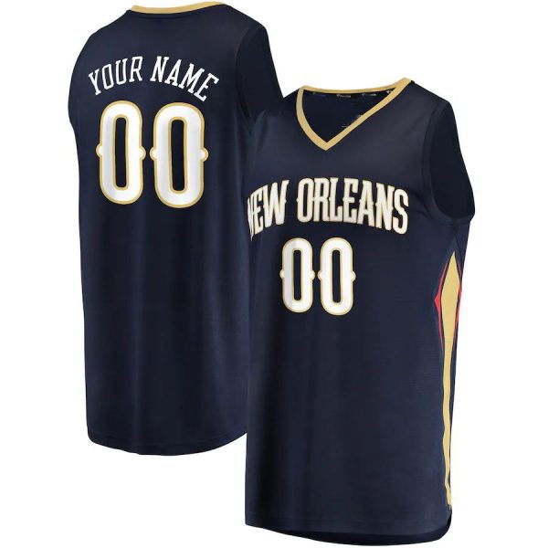 Custom NO.Pelicans Fanatics Branded Fast Break Replica Jersey Navy Icon Edition Stitched Basketball Jersey