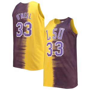 L.Tigers #33 Shaquille O'Neal Mitchell & Ness Big & Tall Player Tie-Dye Jersey Purple Gold Basketball Jersey Stitched American College Jerseys