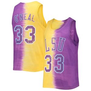 L.Tigers #33 Shaquille O'Neal Mitchell & Ness Name & Number Tie-Dye Tank Top Purple Gold Basketball Jersey Stitched American College Jerseys