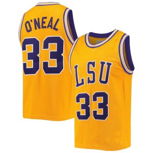 L.Tigers #33 Shaquille O'Neal Original Retro Brand Commemorative Classic Gold Basketball Jersey Stitched American College Jerseys