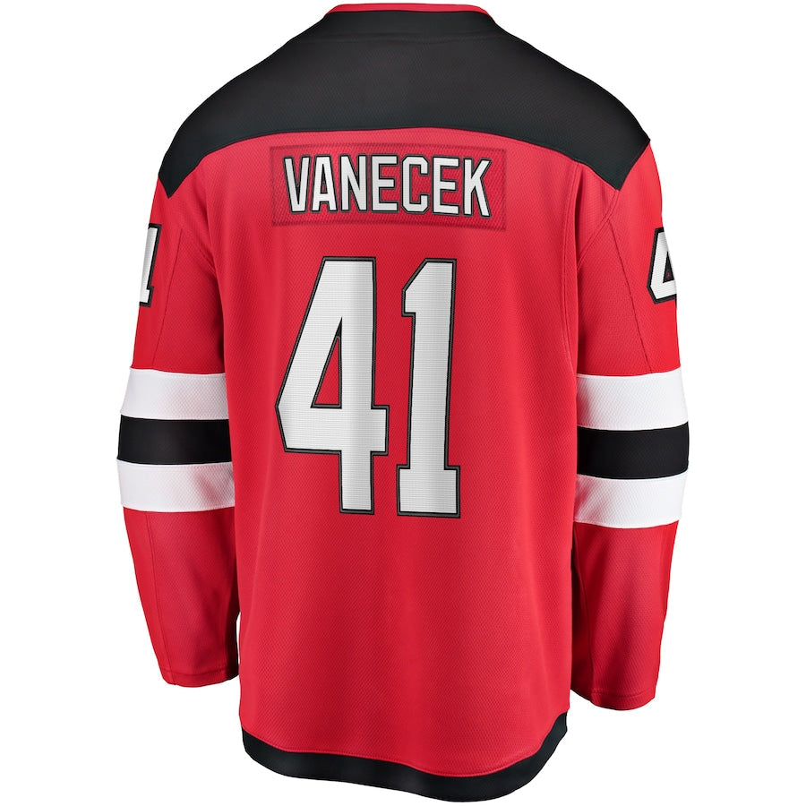 NJ.Devils #41 Vitek Vanecek Fanatics Branded Home Breakaway Player Jersey Red Stitched American Hockey Jerseys
