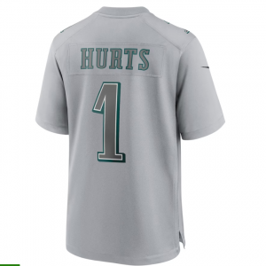 P.Eagles #1 Jalen Hurts Super Bowl LVII Patch Atmosphere Fashion Game Jersey Gray Stitched American Football Jerseys