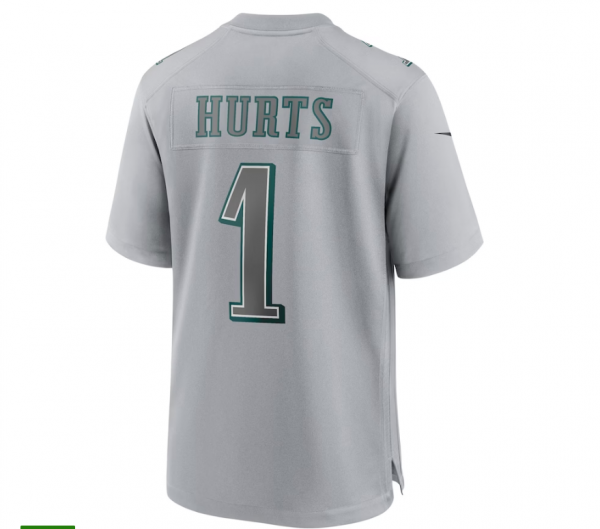 P.Eagles #1 Jalen Hurts Super Bowl LVII Patch Atmosphere Fashion Game Jersey Gray Stitched American Football Jerseys